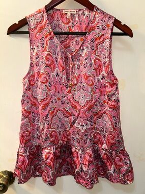 Juicy Couture Pink Paisley Ruffle Hem Sleeveless Top, Sz 4